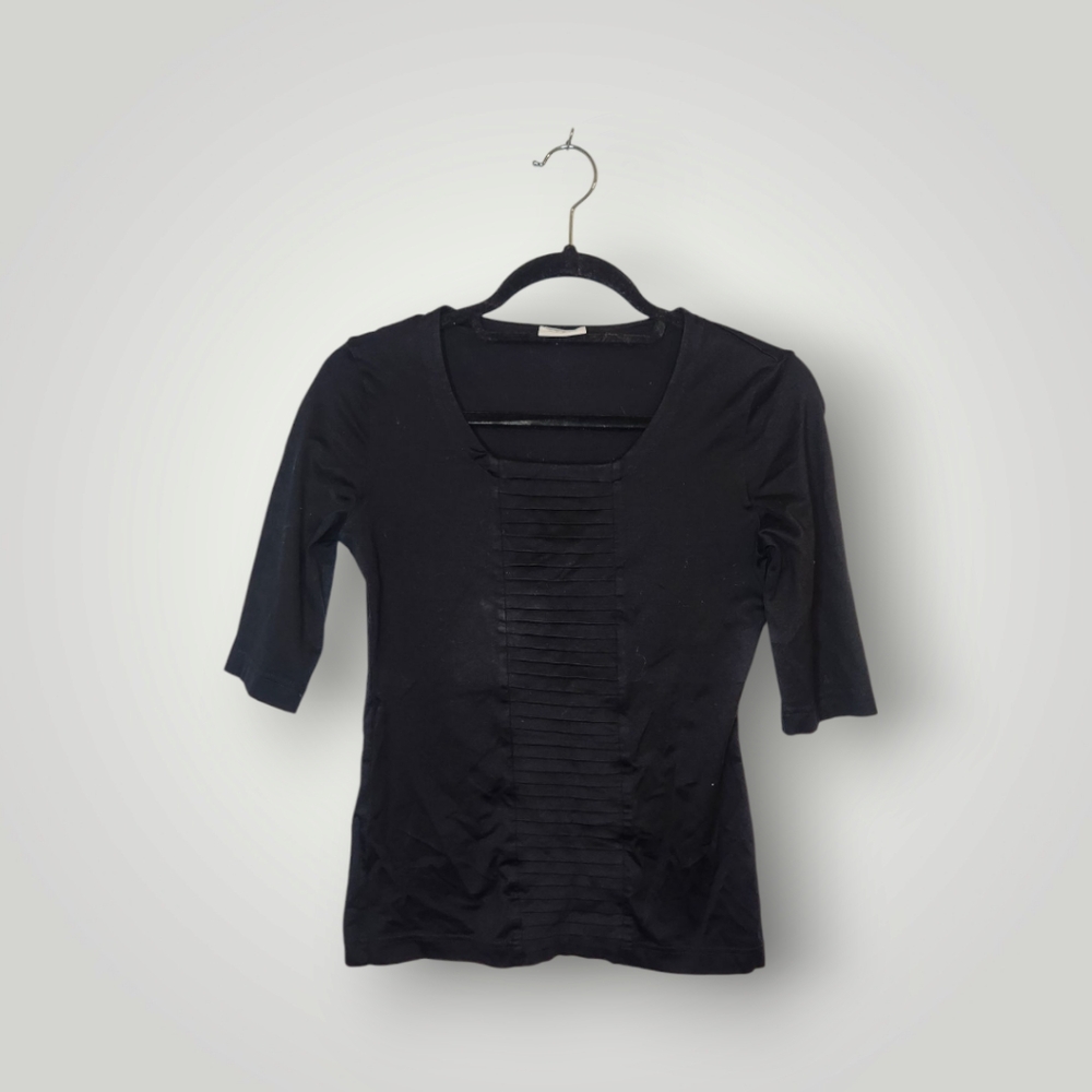 A-K-R-I-S- Punto Black Square Neck quarter Sleeve Blouse Size 4 - Picture 7 of 16